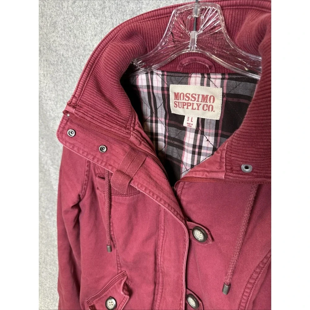 Vintage Mossimo Canvas Jacket Womens Large Button Zip Plaid Lined Y2K Red 2001